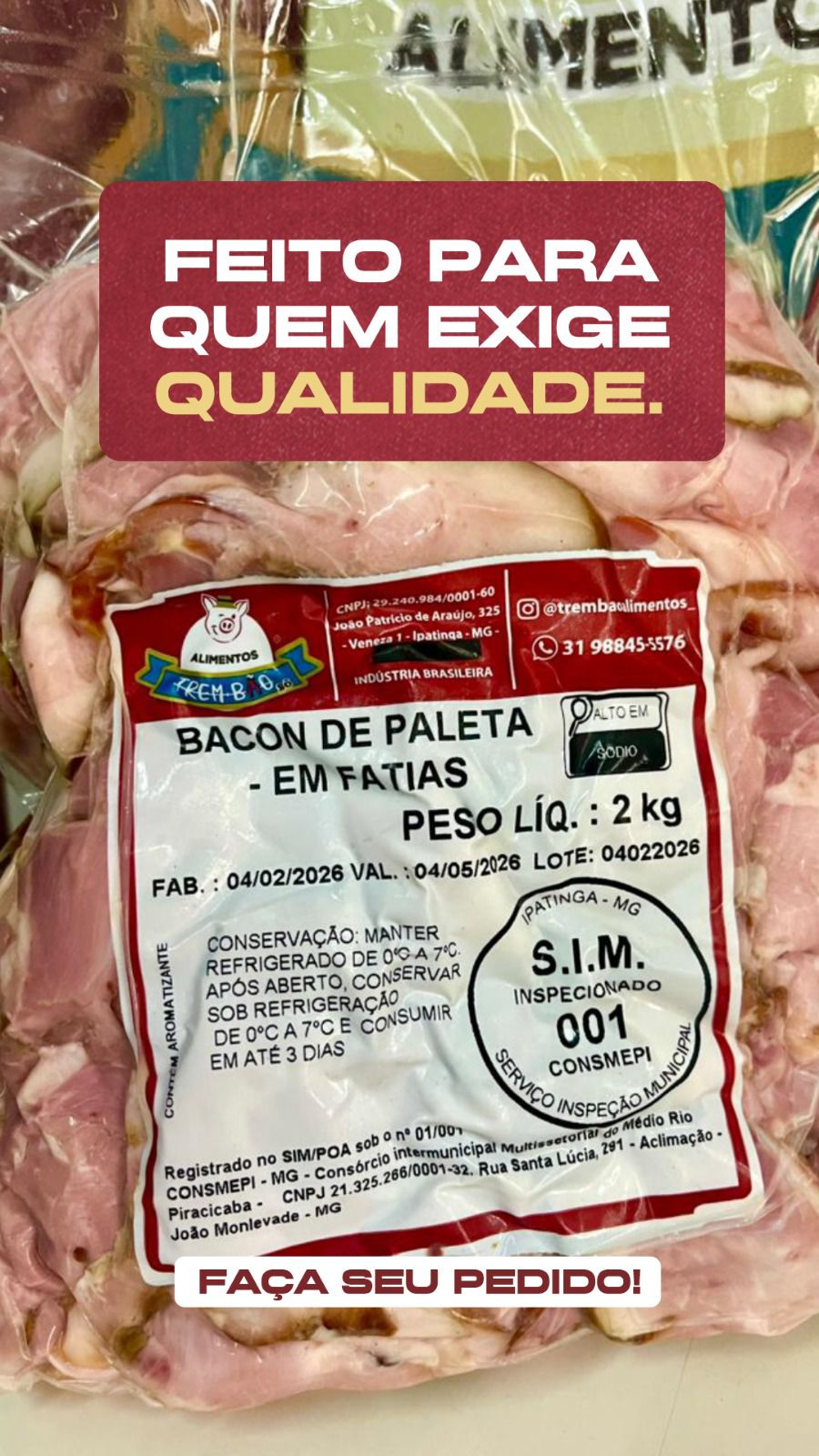 Embalagem de Bacon de Paleta em fatias 2kg