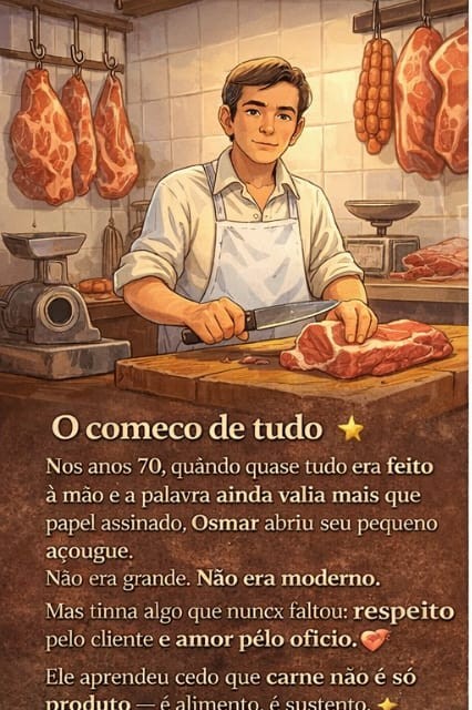 Osmar jovem no pequeno açougue dos anos 70